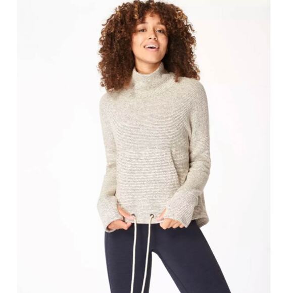Sweaty Betty Tops - SWEATY BETTY Restful Boucle Knit Sweater mock neck kangaroo pocket